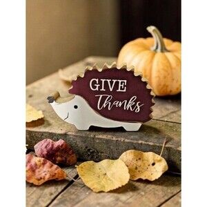 Give Thanks Hedgehog Fall Tabletop Decor Wood Autumn Accent Sign